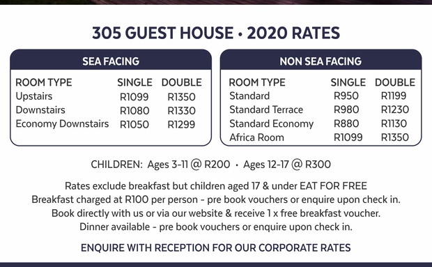 Rates 2020 - 305 Guest House